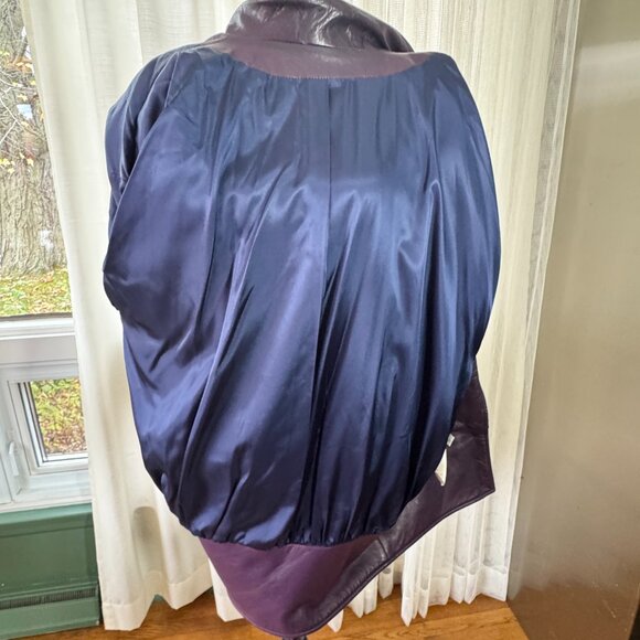 Vintage 80s blazer, purple, teal knit, leather lapels, waist band & cuffs, 10/12 - Picture 14 of 14